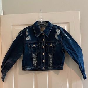 'LF' Furst of a Kind Distressed Cropped Vintage Denim Jacket